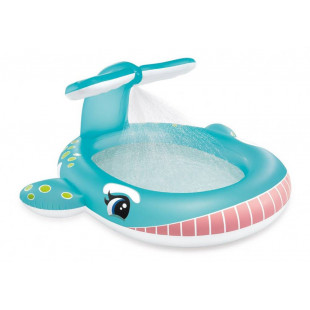 The Intex Whale play center is a children's inflatable pool in the shape of a whale made of a very durable certified material. This is an inflatable pool with a shower in the tail of a whale connected to a garden hose with dimensions of 201x196x91 cm, which your children will easily fall in love with. Filling capacity 18 cm - 200 l, drain valve and original color and realistic style.