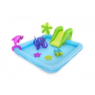 Children's pool Bestway FANTASTIC AQUARIUM is made of safe vinyl material, contains an octopus attached to the set and 2 stars, which are a game of skill, the recommended filling of 308 liters. The washbasin has an air chamber, additionally protected against air leakage outside.