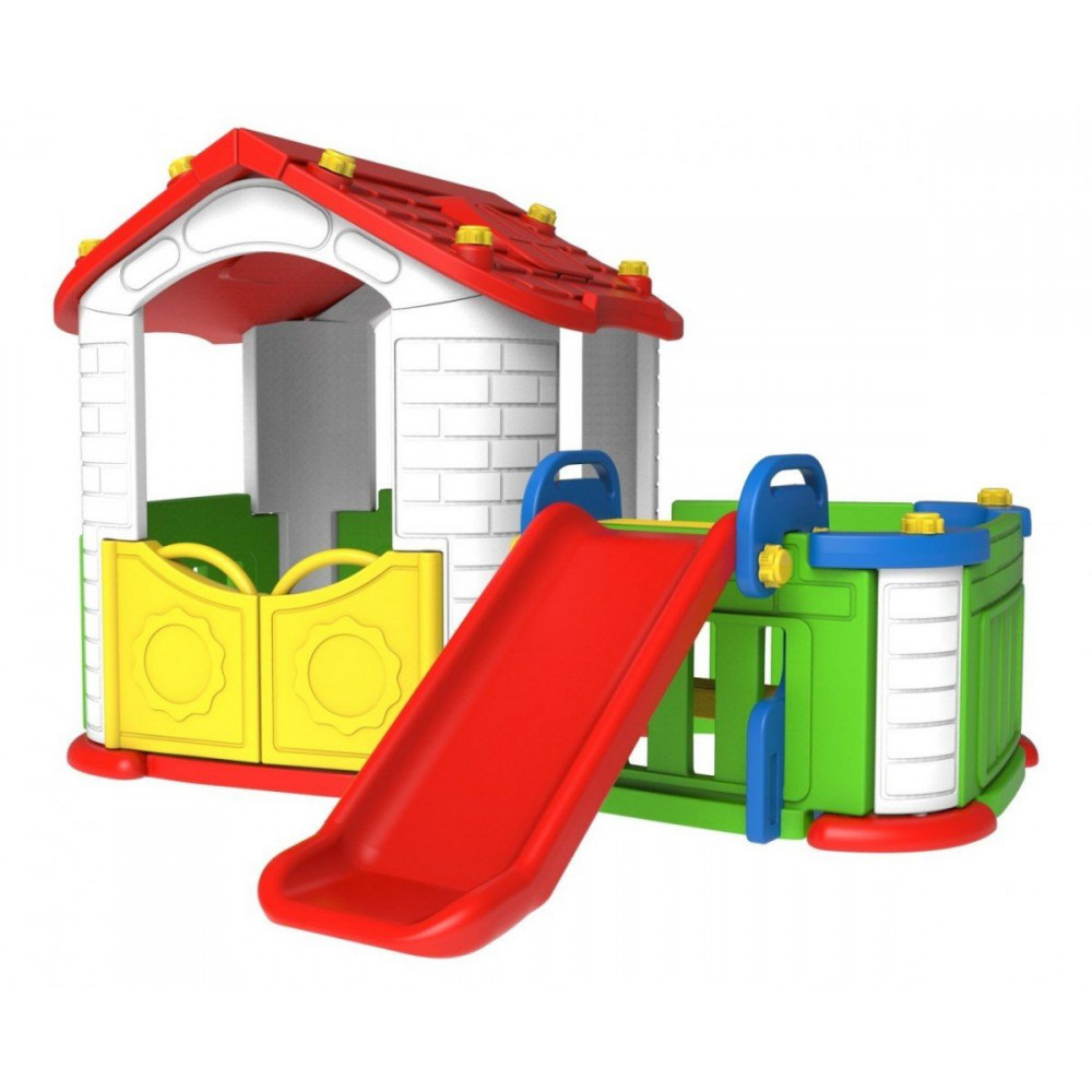 Detské záhradné domčeky - Záhradný domček so šmykľavkou červený - 1