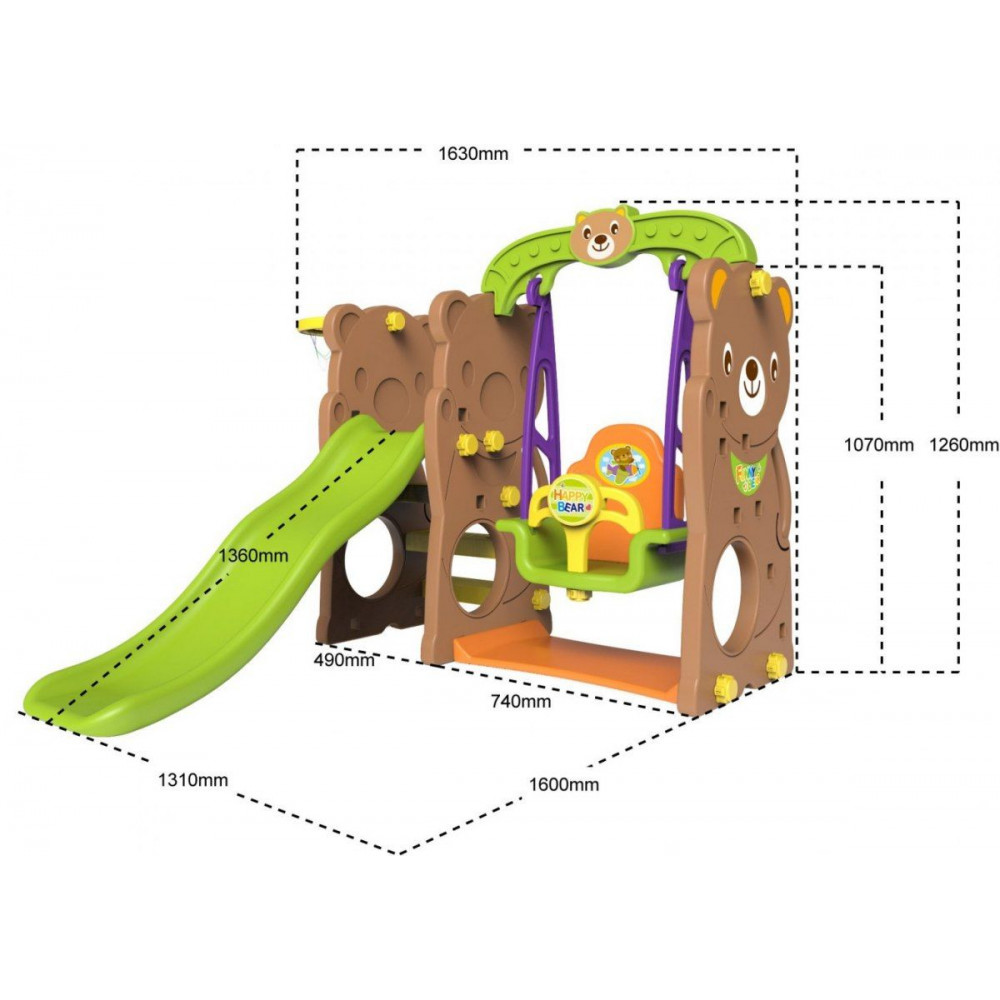 Children's garden houses Slide Swing Basketball Teddy 3in1 - 3